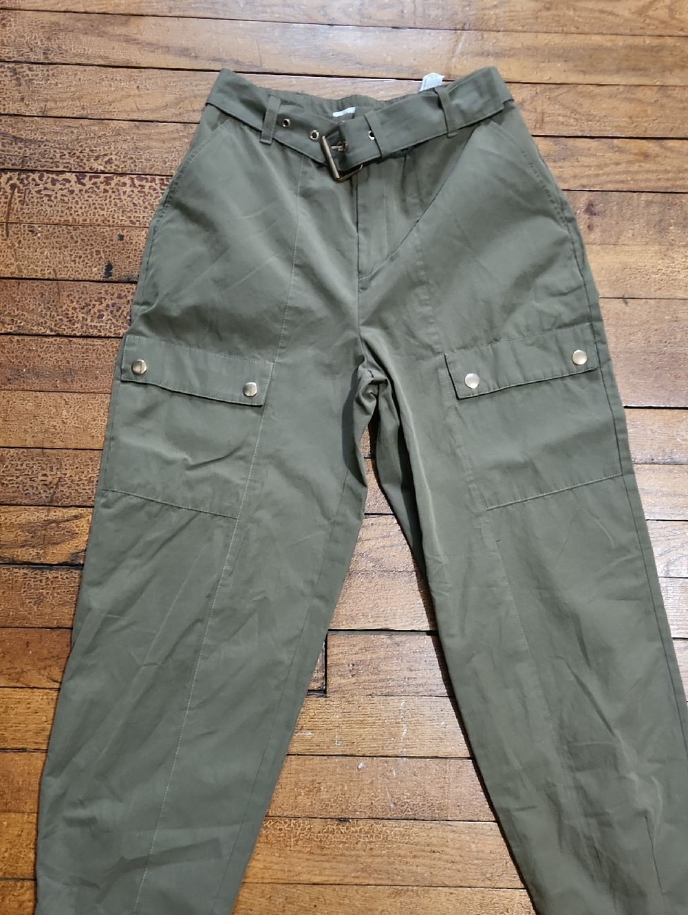 Zara Olive Green High-Waist Cargo Trousers with Belt